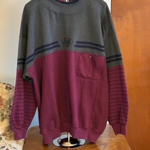 Stylish Gray and Burgundy Crewneck Sweater